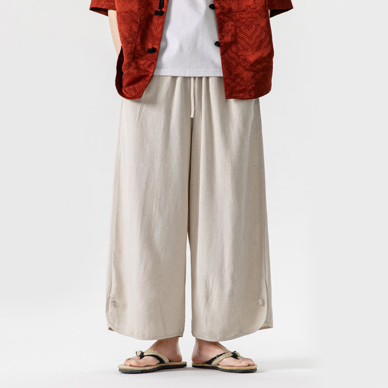 Buddha Stones Summer Plain Drawstring Design Linen Cotton Men's 7-8 Length Pants With Pockets - Beige - US/UK/AU46，EU56 (5XL) - image 1