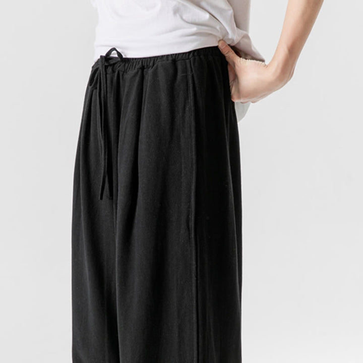 Buddha Stones Summer Plain Drawstring Design Linen Cotton Men's 7-8 Length Pants With Pockets - image 22