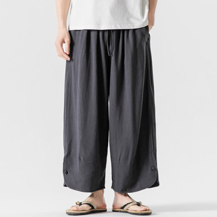 Buddha Stones Summer Plain Drawstring Design Linen Cotton Men's 7-8 Length Pants With Pockets - image 35