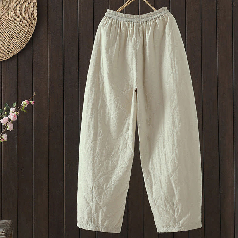 Buddha Stones Rhombus Pattern Cotton Polyester Thick Women's Pants With Pockets - image 2