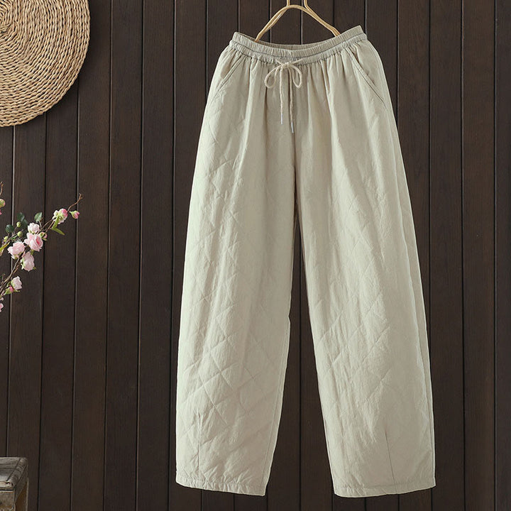 Buddha Stones Rhombus Pattern Cotton Polyester Thick Women's Pants With Pockets - Snow - US8-10，UK/AU12-14，EU40-42 (2XL) - image 1