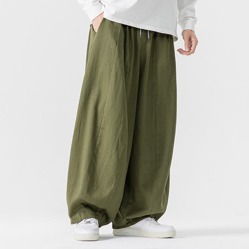 Buddha Stones Fall Solid Color Cotton Elastic Waist Men's Harem Pants With Pockets - image 4