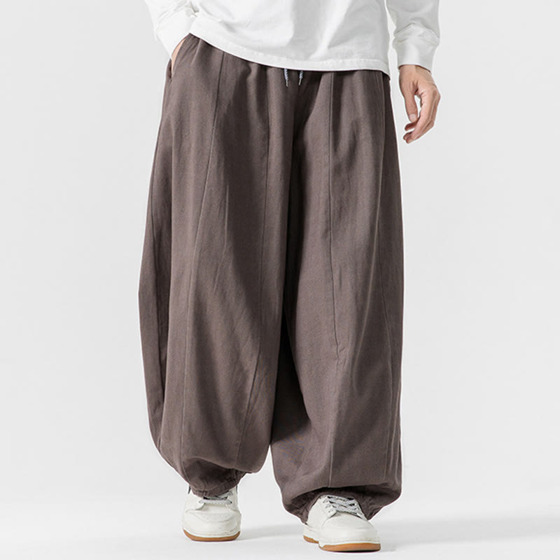 Buddha Stones Fall Solid Color Cotton Elastic Waist Men's Harem Pants With Pockets - image 18