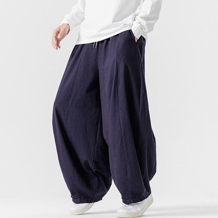 Buddha Stones Fall Solid Color Cotton Elastic Waist Men's Harem Pants With Pockets - image 38