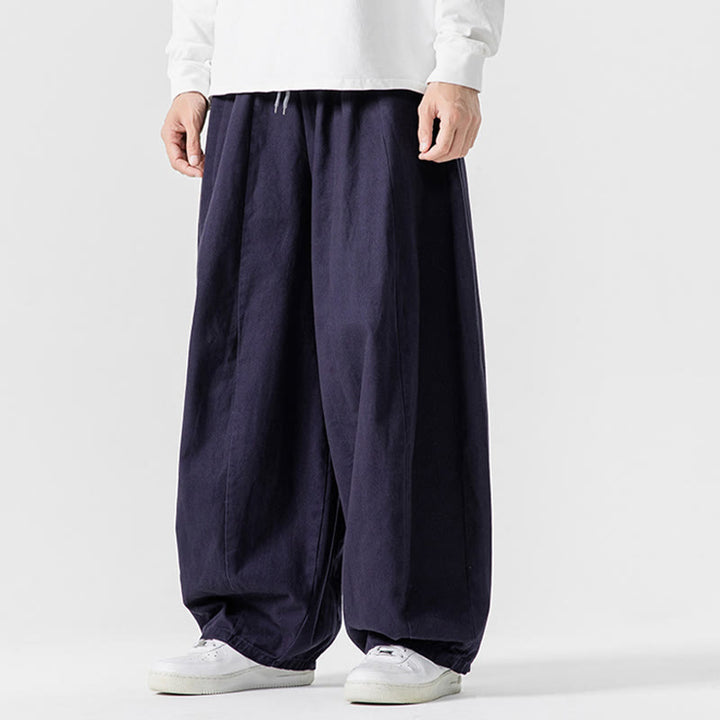 Buddha Stones Fall Solid Color Cotton Elastic Waist Men's Harem Pants With Pockets - image 37