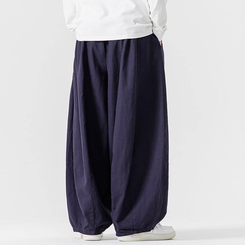 Buddha Stones Fall Solid Color Cotton Elastic Waist Men's Harem Pants With Pockets - image 34