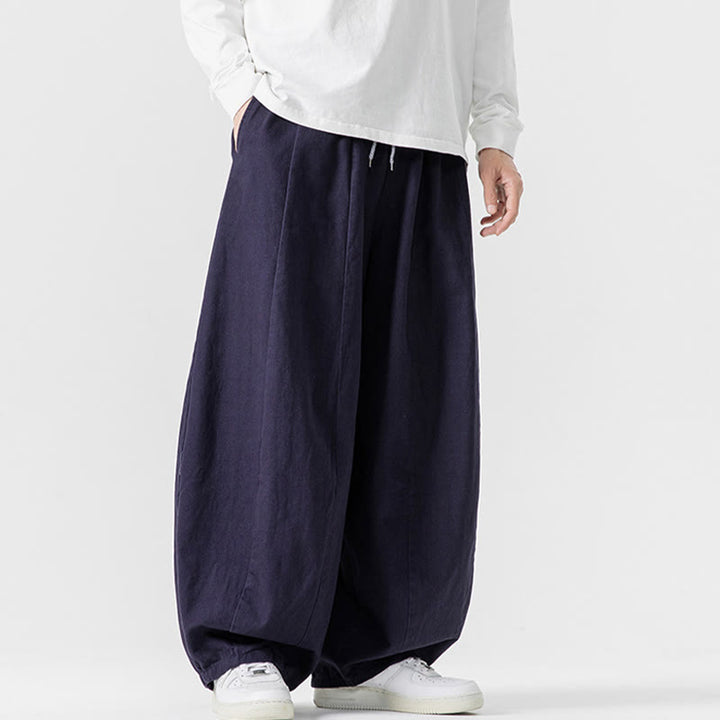 Buddha Stones Fall Solid Color Cotton Elastic Waist Men's Harem Pants With Pockets - image 35