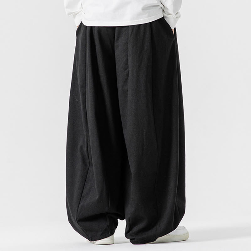 Buddha Stones Fall Solid Color Cotton Elastic Waist Men's Harem Pants With Pockets - image 42