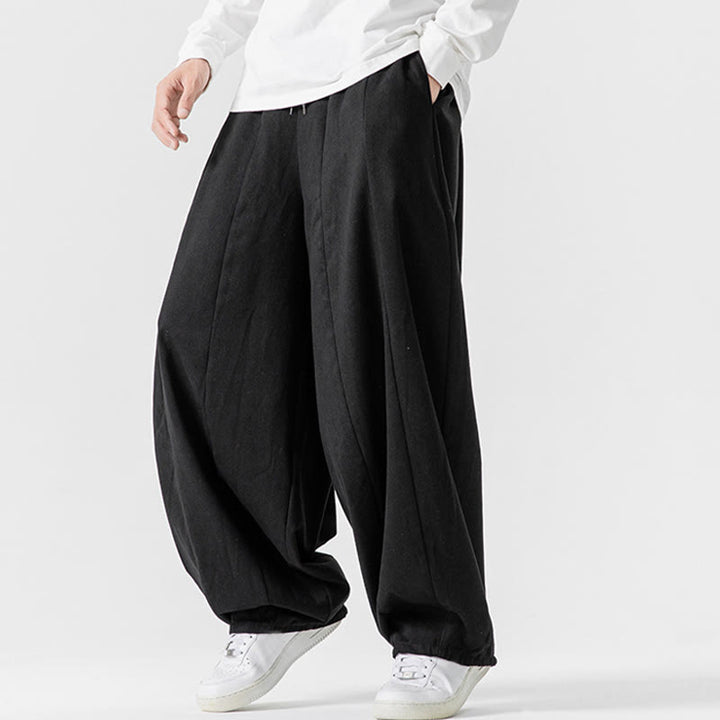 Buddha Stones Fall Solid Color Cotton Elastic Waist Men's Harem Pants With Pockets - image 46