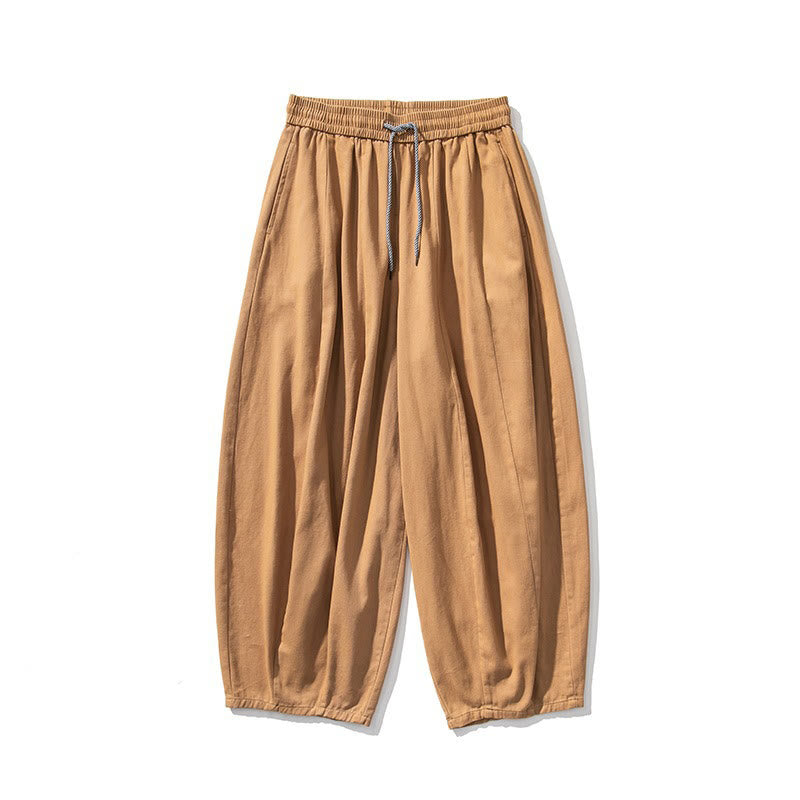 Buddha Stones Fall Solid Color Cotton Elastic Waist Men's Harem Pants With Pockets - image 16