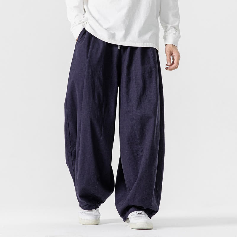 Buddha Stones Fall Solid Color Cotton Elastic Waist Men's Harem Pants With Pockets - image 32
