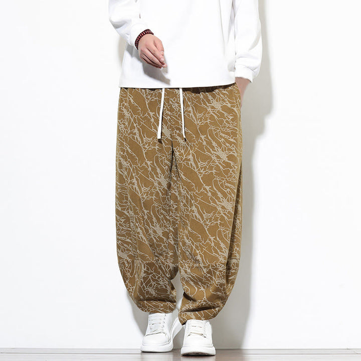 Buddha Stones Fall Textured Lines Print Cotton Elastic Waist Ankle-Length Men's Harem Pants With Pockets - Goldenrod - US/UK/AU46，EU56 (5XL) - image 16