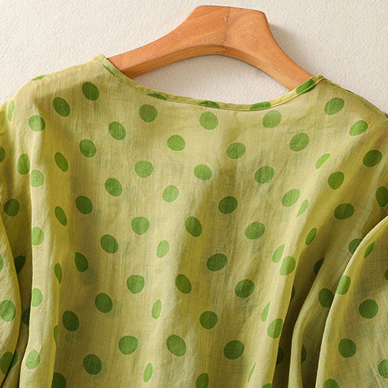 Buddha Stones Fall Round Neck Polka Dots Long Sleeve Women's Polyester Shirt  - image 14