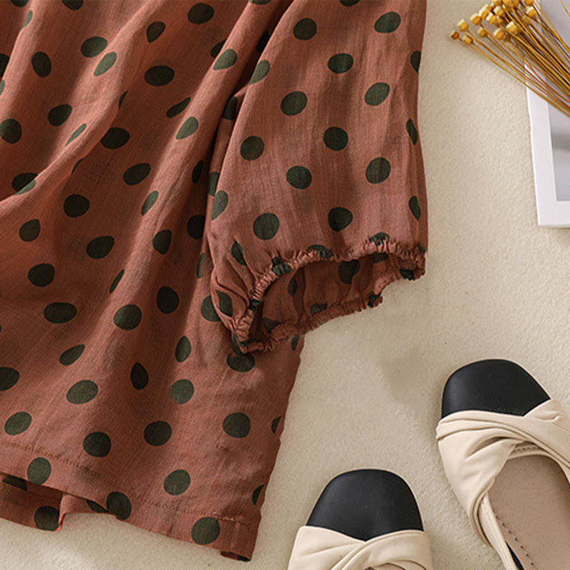 Buddha Stones Fall Round Neck Polka Dots Long Sleeve Women's Polyester Shirt  - image 3