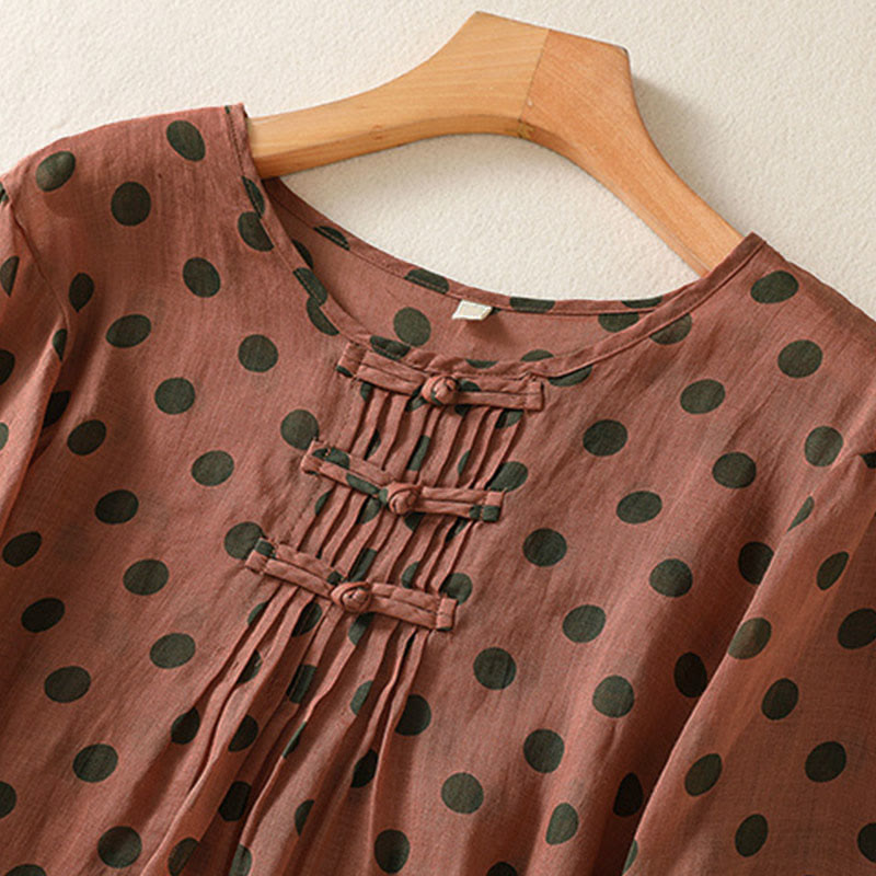 Buddha Stones Fall Round Neck Polka Dots Long Sleeve Women's Polyester Shirt  - image 1