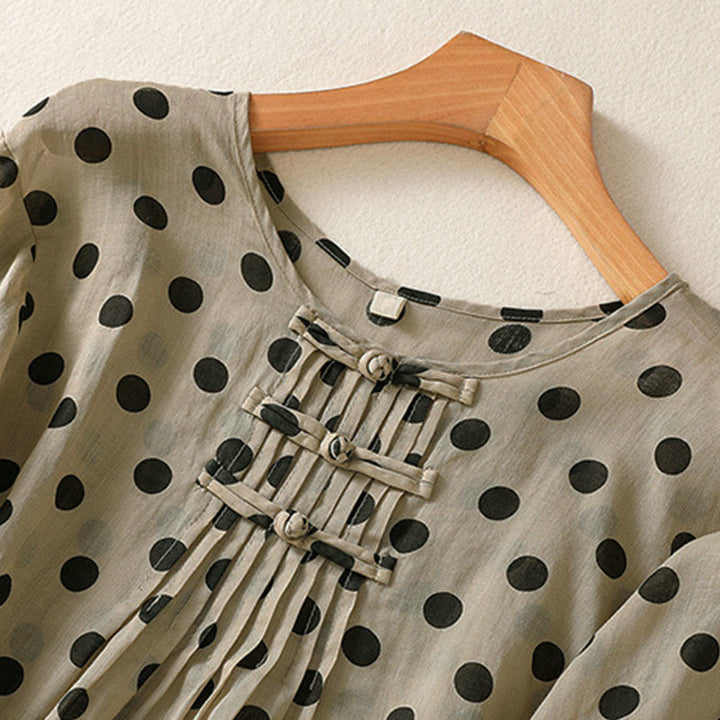 Buddha Stones Fall Round Neck Polka Dots Long Sleeve Women's Polyester Shirt  - image 18