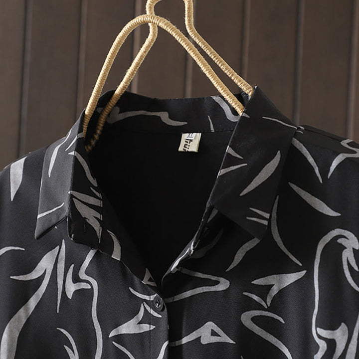 Buddha Stones Spring Fall Stand Collar Line Pattern Long Sleeve Women's Cotton Polyester Shirt  - image 17