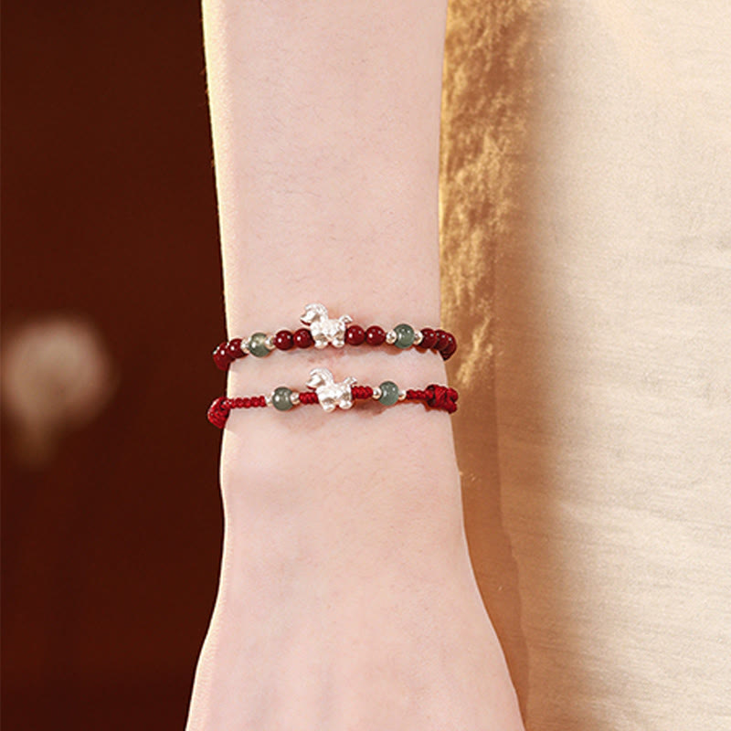 Buddha Stones Year of the Horse Cinnabar Jade Red String Blessing Bracelet - image 15
