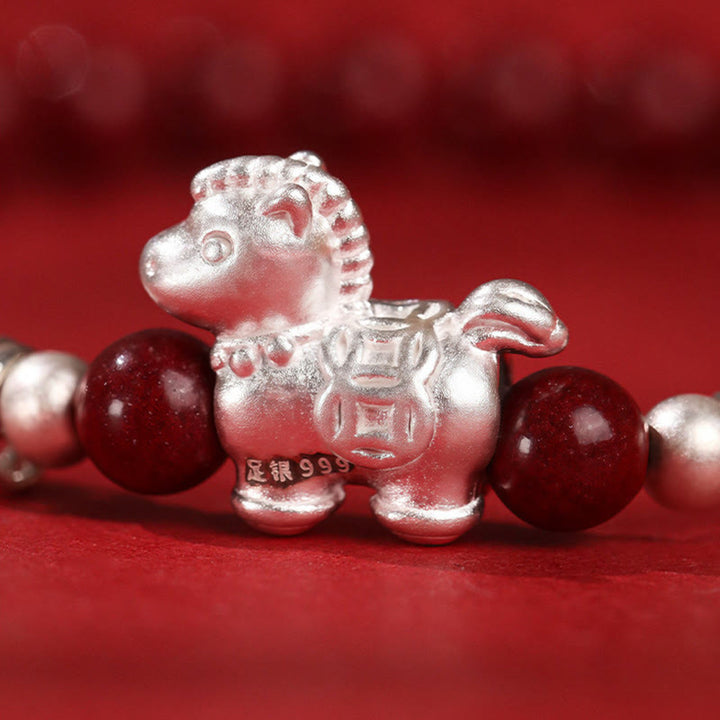 Buddha Stones Year Of The Horse Red Agate 999 Sterling Silver Cinnabar Calm Bracelet - image 8