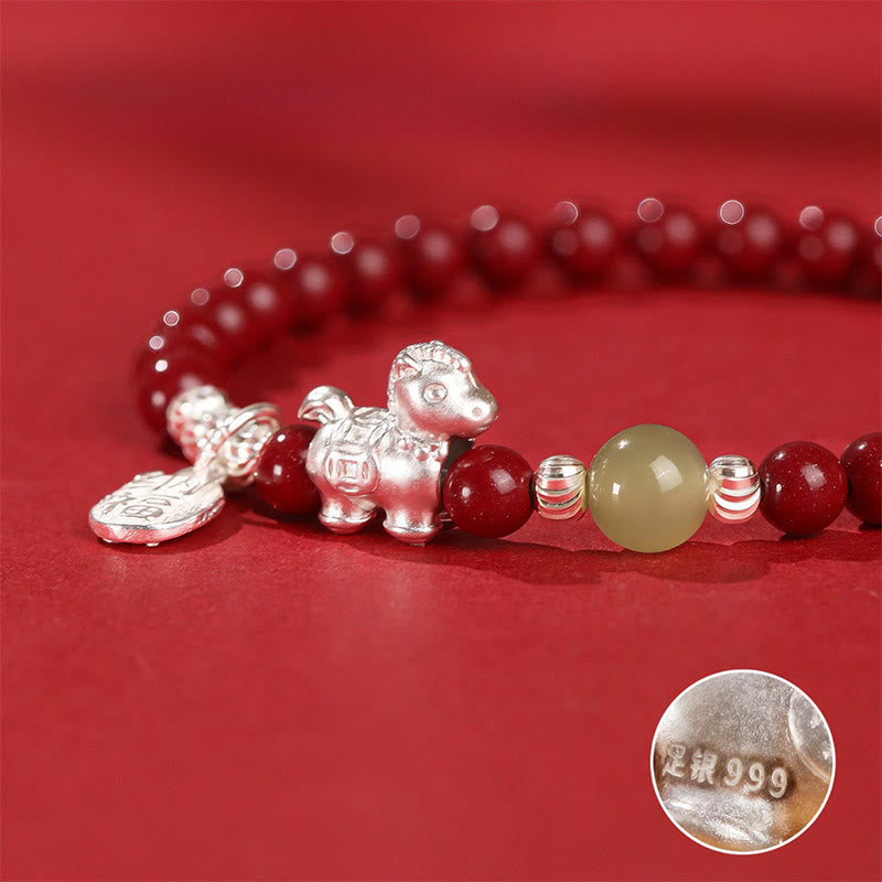 Buddha Stones Year Of The Horse Cinnabar Hetian Jade 999 Sterling Silver Red String Concentration Bracelet - image 12