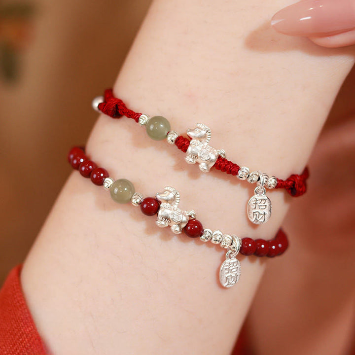 Buddha Stones Year Of The Horse Cinnabar Hetian Jade 999 Sterling Silver Red String Concentration Bracelet - image 19