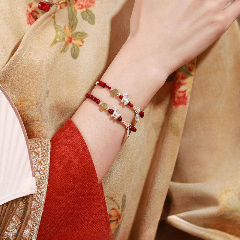 Buddha Stones Year Of The Horse Cinnabar Hetian Jade 999 Sterling Silver Red String Concentration Bracelet - image 17