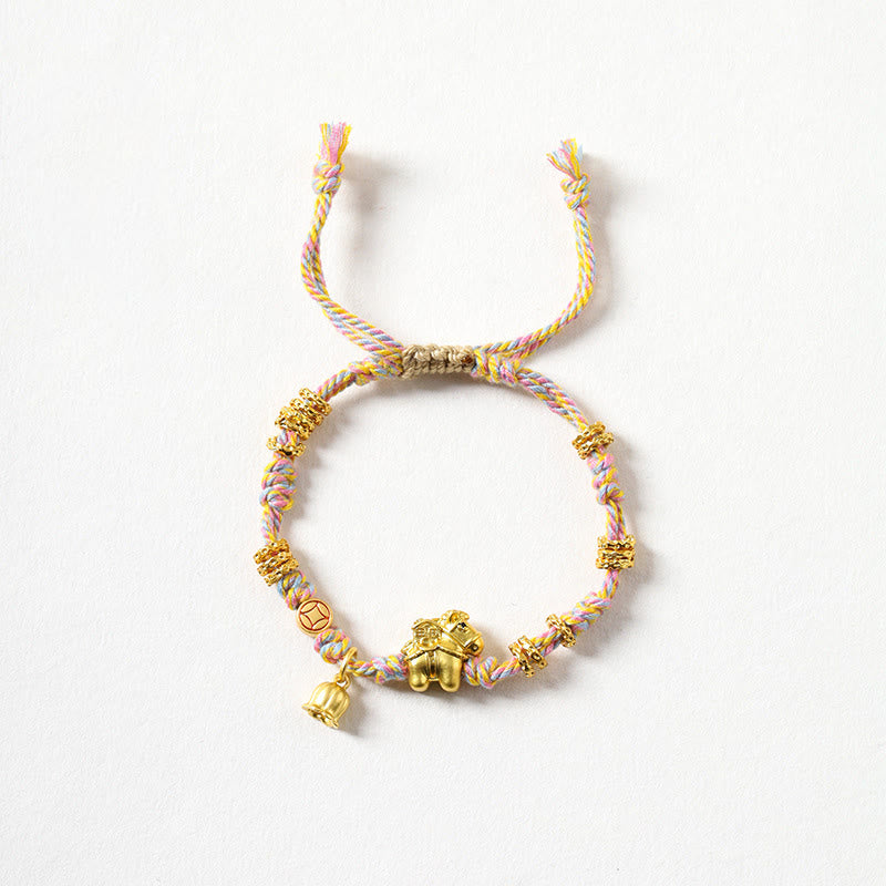 Buddha Stones Year Of The Horse Copper Wealth Tibetan Braided Rope Bracelet - Golden Horse (Wrist Circumference14-15cm) - image 0