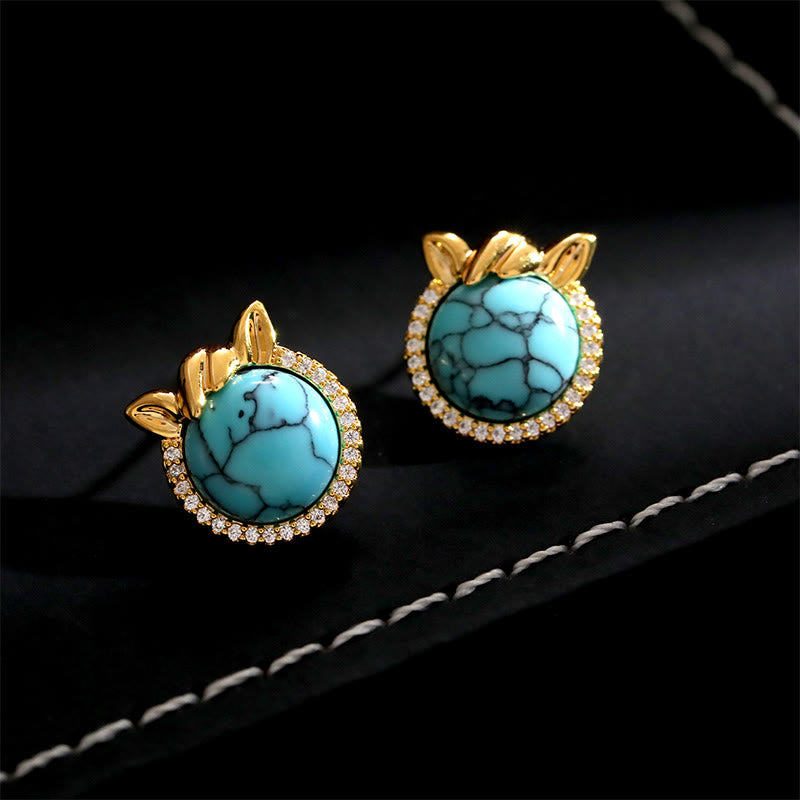 Buddha Stones Horse-Ear Shaped Copper Turquoise Balance Earrings - image 2