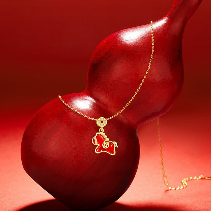 Buddha Stones Year Of The Horse Copper Coin 925 Sterling Silver Red Agate Blessing Necklace Pendants - image 1