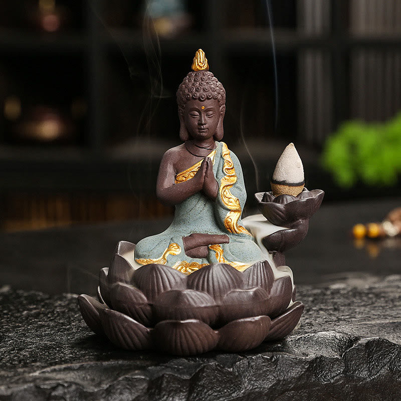 Buddha Stones Buddha Serenity Home Decoration Incense Burner - Green Buddha Pray For Blessings(9.1*7.8*10.7 cm) - image 25