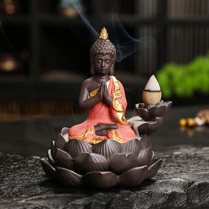 Buddha Stones Buddha Serenity Home Decoration Incense Burner - Red Buddha Pray For Blessings(9.1*7.8*10.7 cm) - image 9