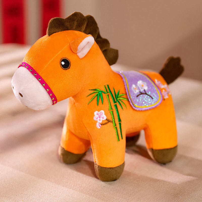 Buddha Stones Year Of The Horse Plum Blossom Bamboo Pattern Plush Doll Wealth Prosperity Decoration - Orange - 10*8*20cm - image 6