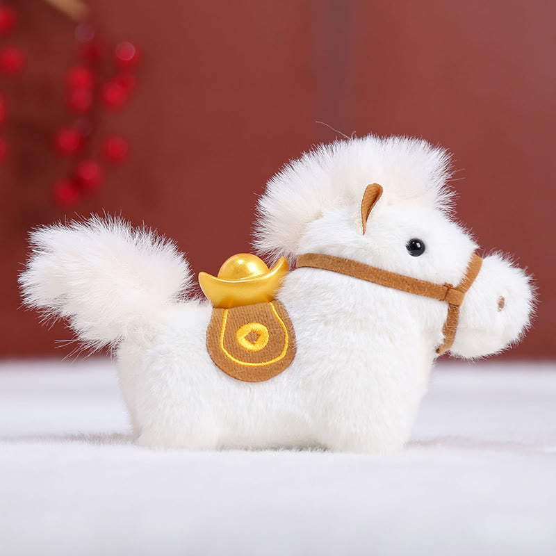 Buddha Stones Year Of The Horse Gold ingot Solid Color Plush Pony Hanging Decoration - White Horse Lobster Clasp - image 1