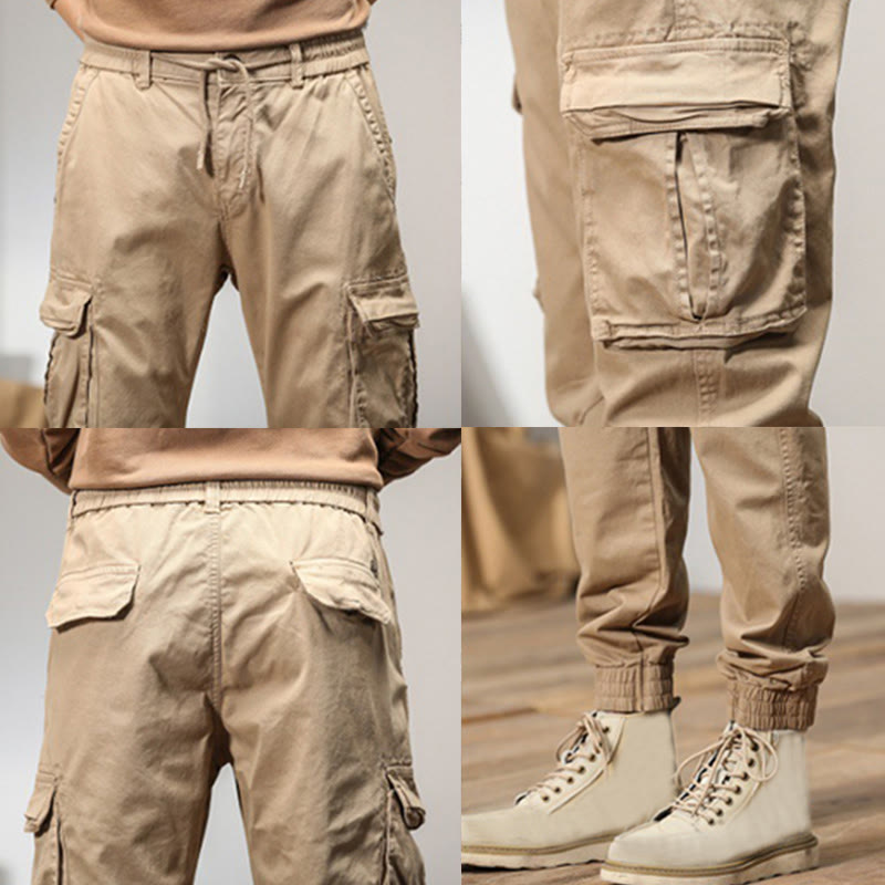 Buddha Stones Summer Cotton Elastic Cuffs Tapered Men's Pants With Pockets - image 2