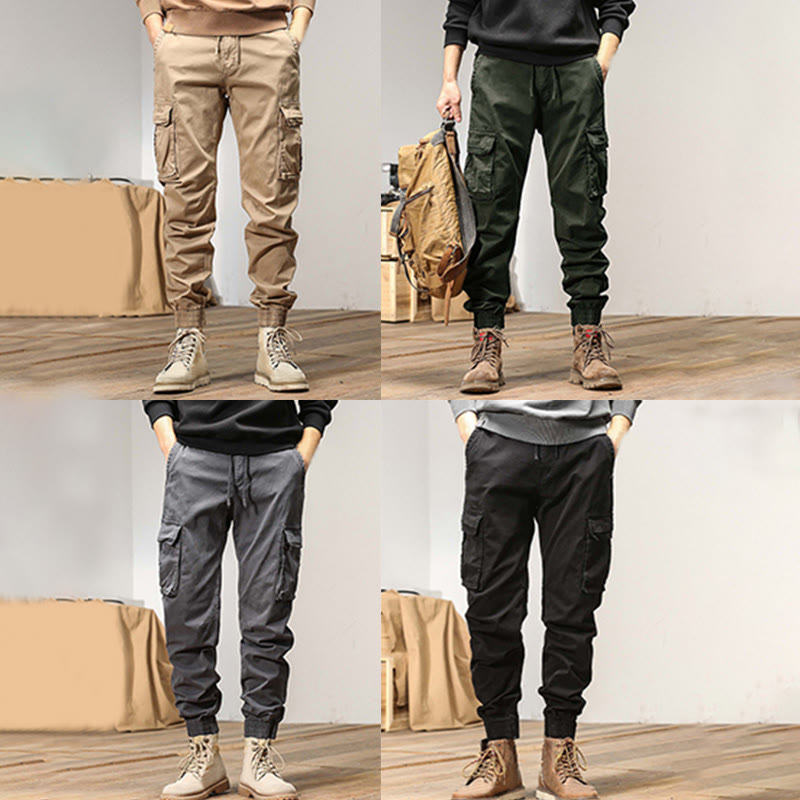 Buddha Stones Summer Cotton Elastic Cuffs Tapered Men's Pants With Pockets - image 13