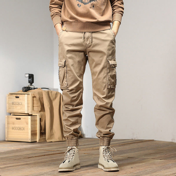 Buddha Stones Summer Cotton Elastic Cuffs Tapered Men's Pants With Pockets - Wheat - US/UK/AU48，EU58 (6XL) - image 0