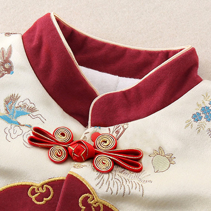 Buddha Stones 2Pcs Winter Rabbit Peach Design Baby Toddler Boy Cotton Long Sleeve Tang Suit Elastic Waist Pants With Pockets Outfit Sets - image 7