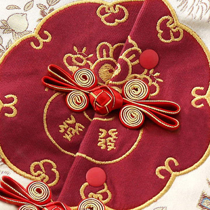 Buddha Stones 2Pcs Winter Rabbit Peach Design Baby Toddler Boy Cotton Long Sleeve Tang Suit Elastic Waist Pants With Pockets Outfit Sets - image 8