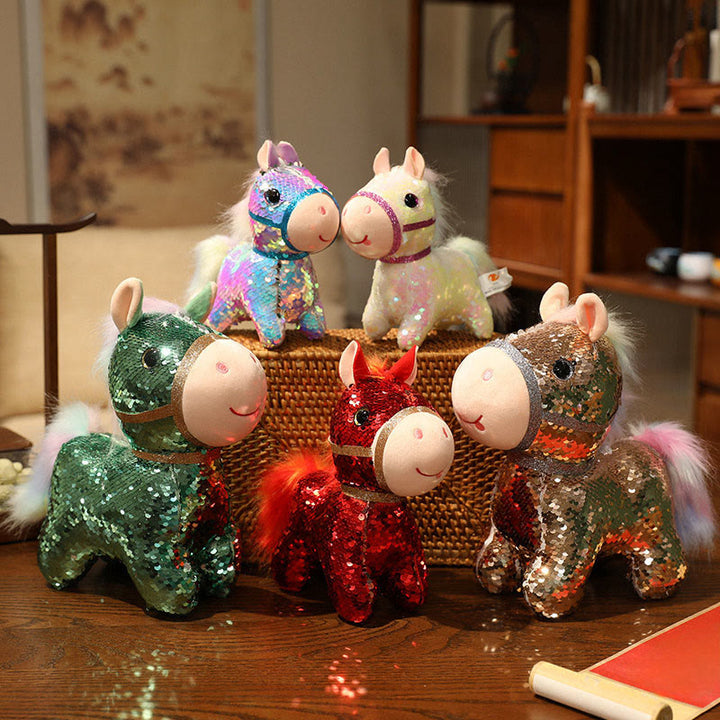 Buddha Stones Year Of The Horse Sequins Design Stuffed Pony Plush Doll Home Decoration - image 18