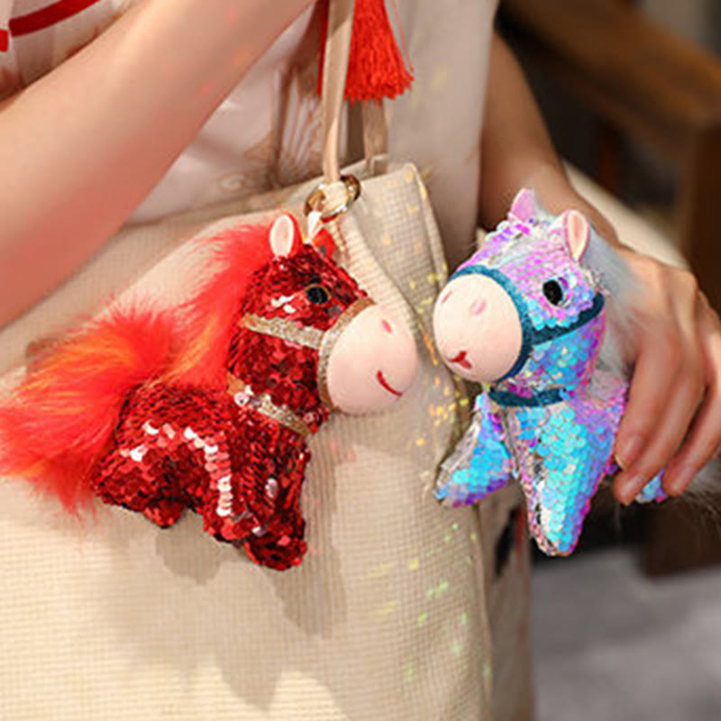 Buddha Stones Year Of The Horse Sequins Design Stuffed Pony Plush Doll Home Decoration - image 20