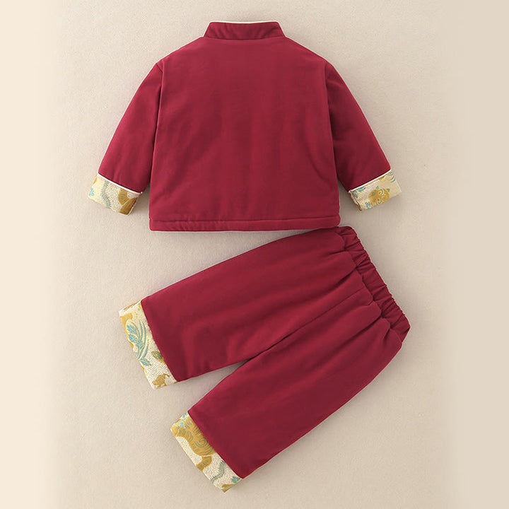 Buddha Stones 2Pcs Winter Cute Tiger Design Baby Toddler Boy Cotton Long Sleeve Tang Suit Elastic Waist Pants With Pockets Outfit Sets - image 5