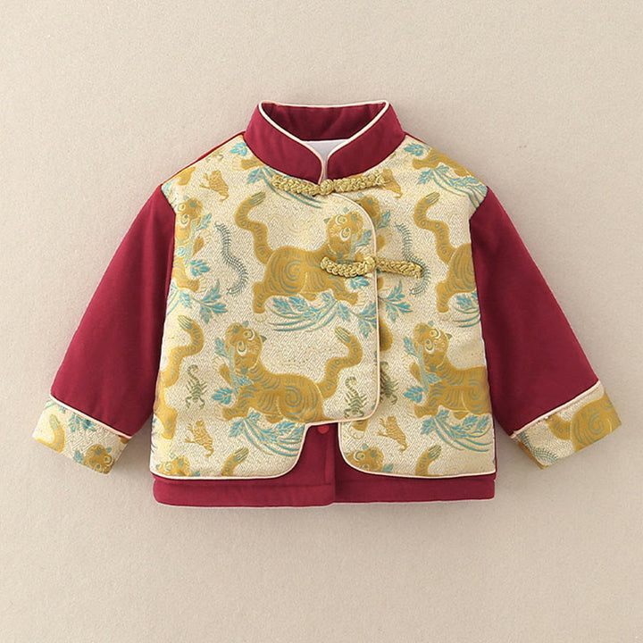 Buddha Stones 2Pcs Winter Cute Tiger Design Baby Toddler Boy Cotton Long Sleeve Tang Suit Elastic Waist Pants With Pockets Outfit Sets - image 6