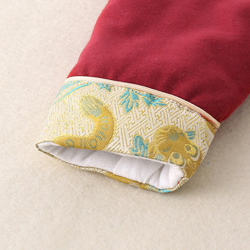 Buddha Stones 2Pcs Winter Cute Tiger Design Baby Toddler Boy Cotton Long Sleeve Tang Suit Elastic Waist Pants With Pockets Outfit Sets - image 10