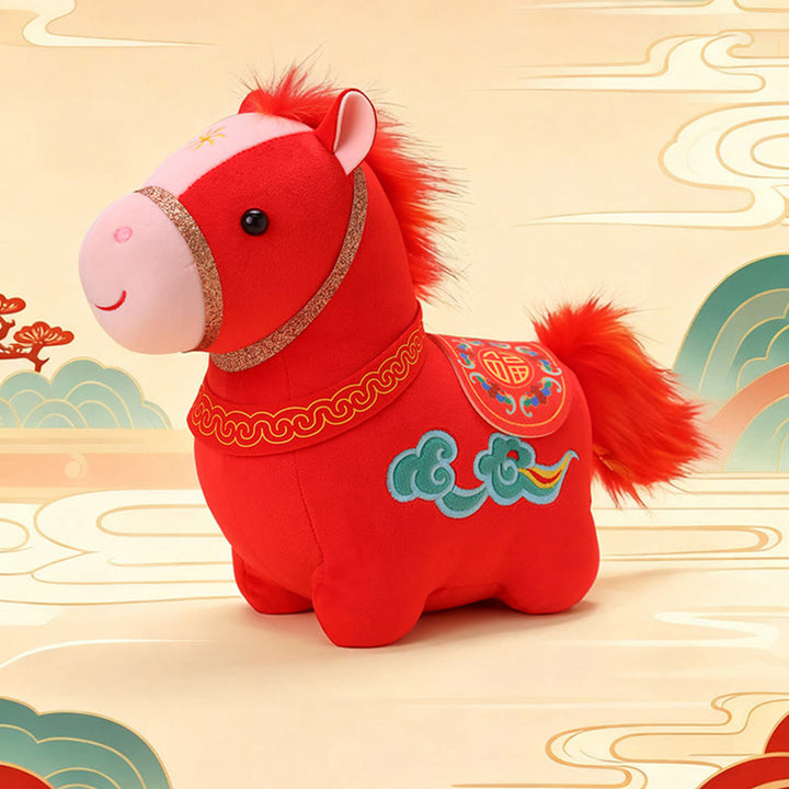 Buddha Stones Year Of The Horse Auspicious Cloud Pattern Stuffed Red Pony Plush Doll Home Decoration - image 8
