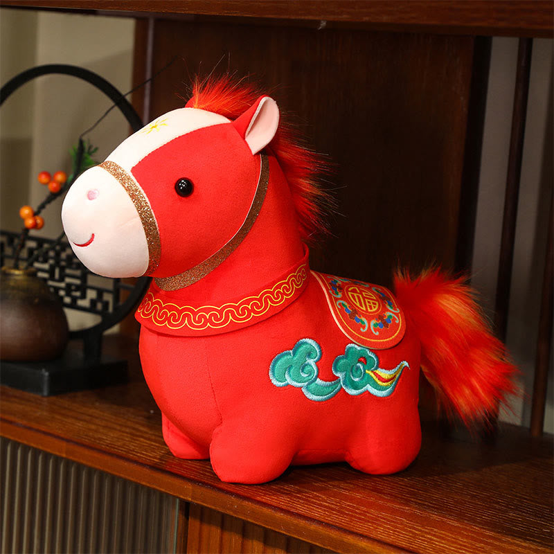 Buddha Stones Year Of The Horse Auspicious Cloud Pattern Stuffed Red Pony Plush Doll Home Decoration - image 0