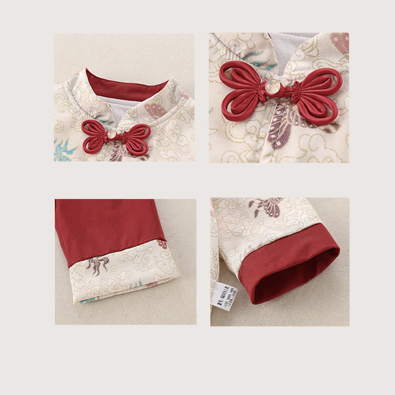 Buddha Stones 2Pcs Winter Koi Fish Butterfly Design Baby Girl Cotton Long Sleeve Tang Suit Elastic Waist Pants Outfit Sets - image 6