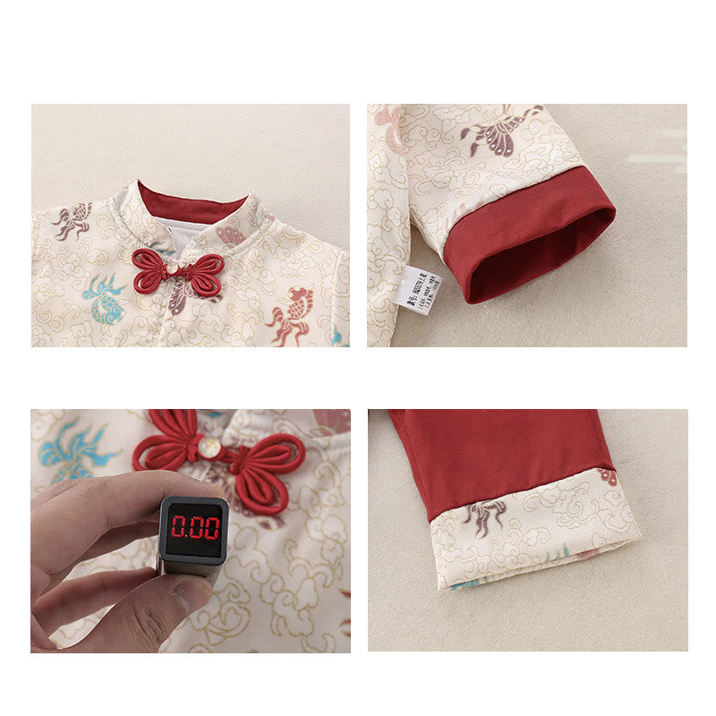 Buddha Stones 2Pcs Winter Koi Fish Butterfly Design Baby Girl Cotton Long Sleeve Tang Suit Elastic Waist Pants Outfit Sets - image 5