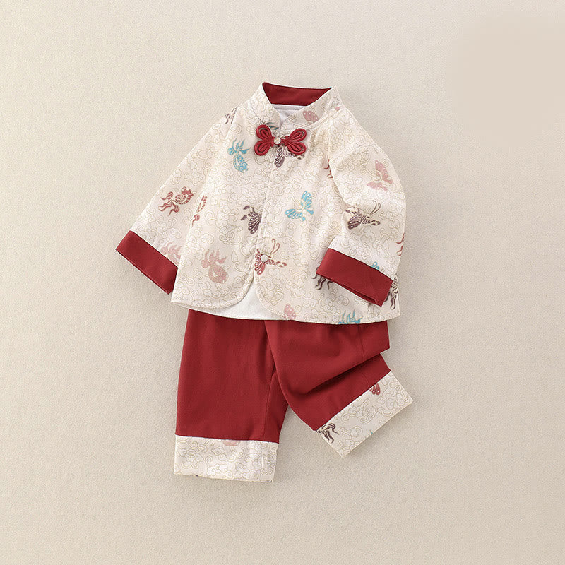 Buddha Stones 2Pcs Winter Koi Fish Butterfly Design Baby Girl Cotton Long Sleeve Tang Suit Elastic Waist Pants Outfit Sets - image 1