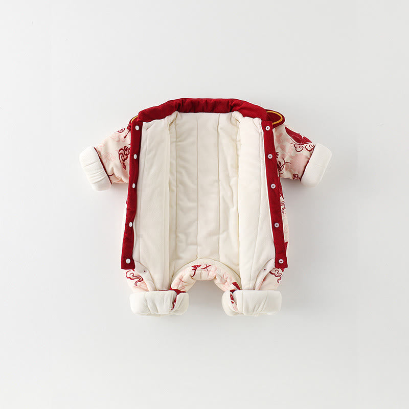 Buddha Stones Winter Butterfly Auspicious Clouds Design Baby Girl Cotton Long Sleeve One-pieces Rompers - image 4