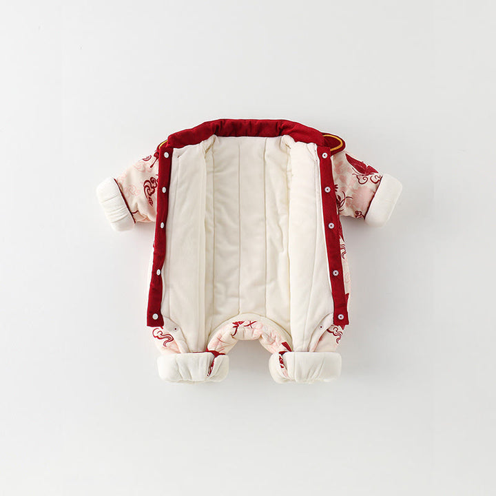 Buddha Stones Winter Butterfly Auspicious Clouds Design Baby Girl Cotton Long Sleeve One-pieces Rompers - image 4